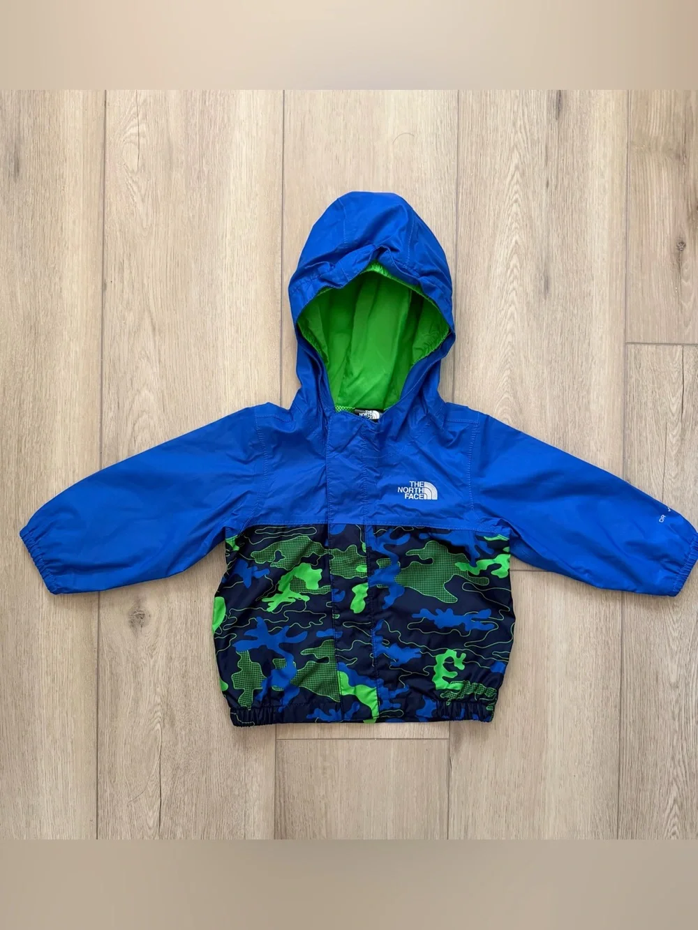 The North Face Royal Blue Hooded Jacket with Green Camo Panels